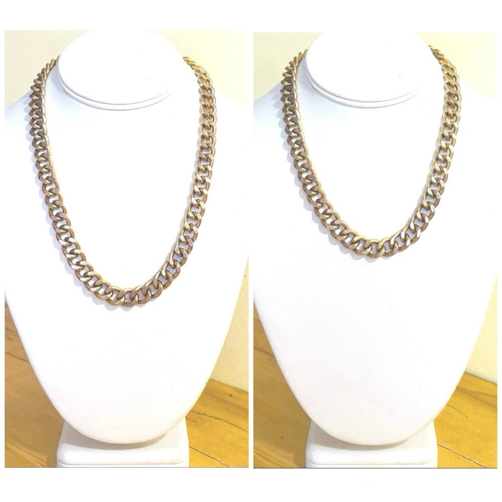 Necklace Chain Vtg Curb Cuban Link Solid Gold Tone Extender